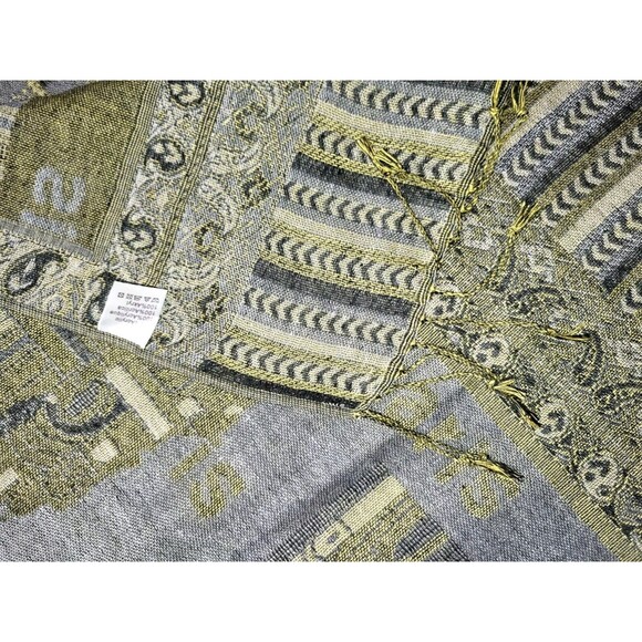 Vtg 90s Pashmina Shaw Wrap Paris Eiffel Tower City Tour Fringe Scarf Red Gray - Picture 8 of 8